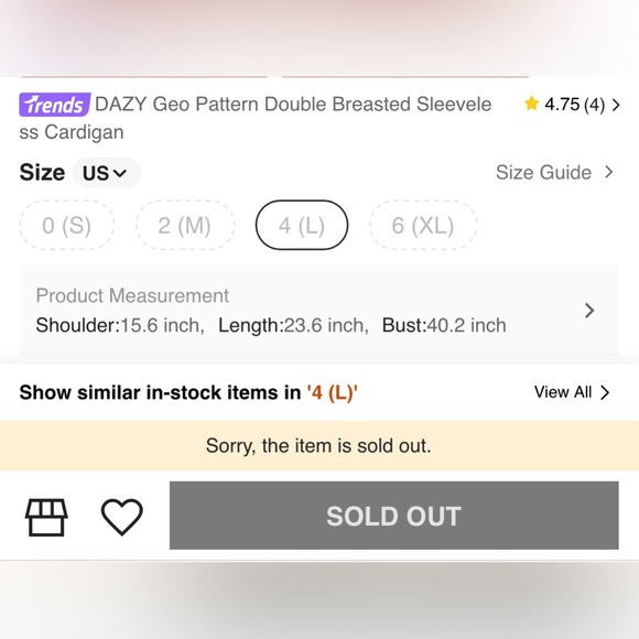 DAZY geo pattern double breasted sleeveless cardigan 🐚 - Picture 4 of 7